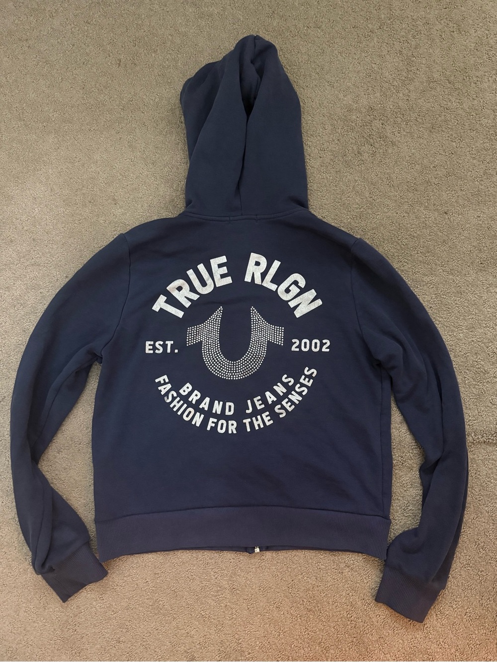 True Religion Navy Back Logo Zip Hoodie